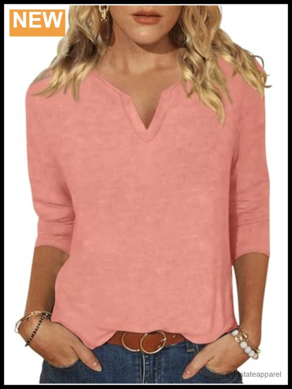 Womens 3/4 Sleeve V Neck T Shirt Casual Loose Summer Top